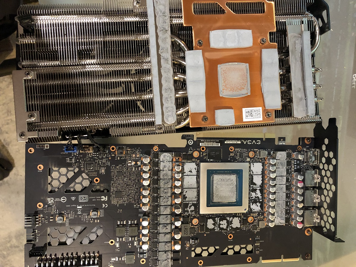 EVGA FTW3 3090 GPU opened up and showing both halves